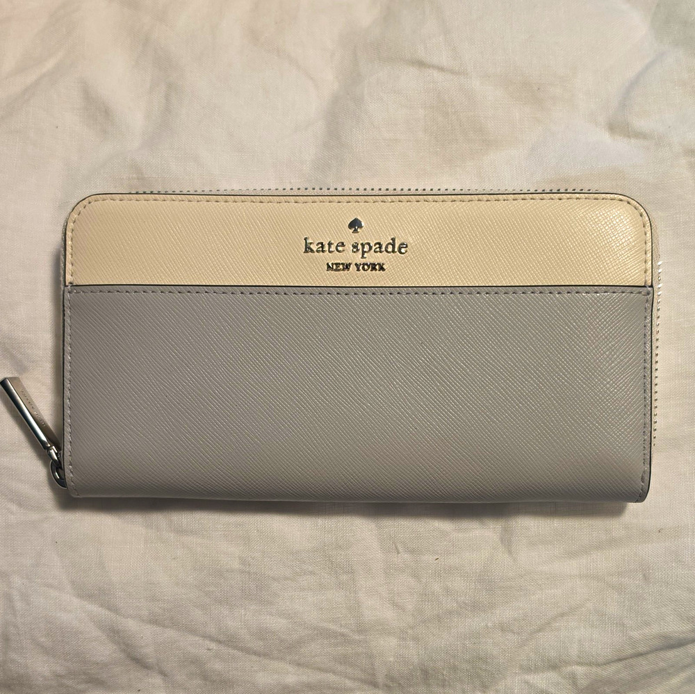 NWT Kate Spade Madison KI365 Platinum Gray Saffiano Colorblock Wallet Zip-around